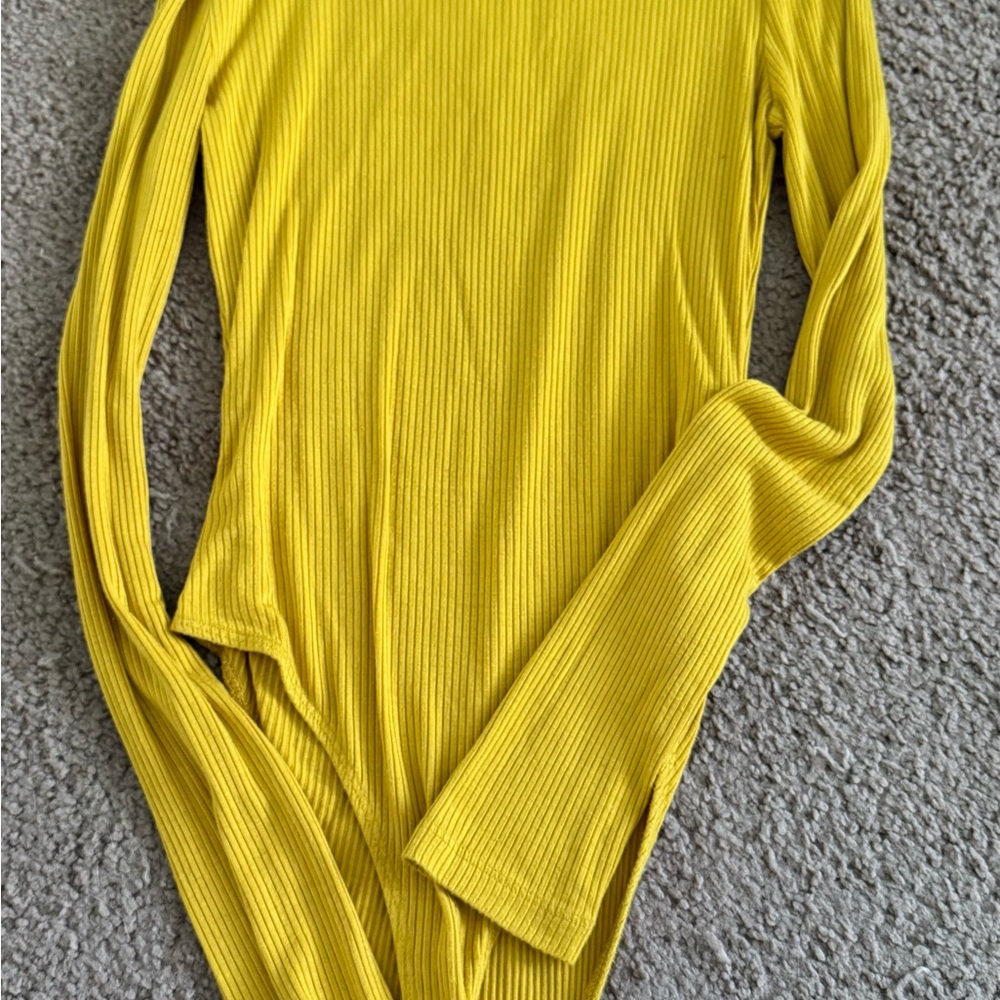 Yellow Ribbed Long Sleeve Top